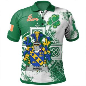 Ireland Clothing - James Irish Family Crest Polo Shirt - Irish Celtic Cross A7