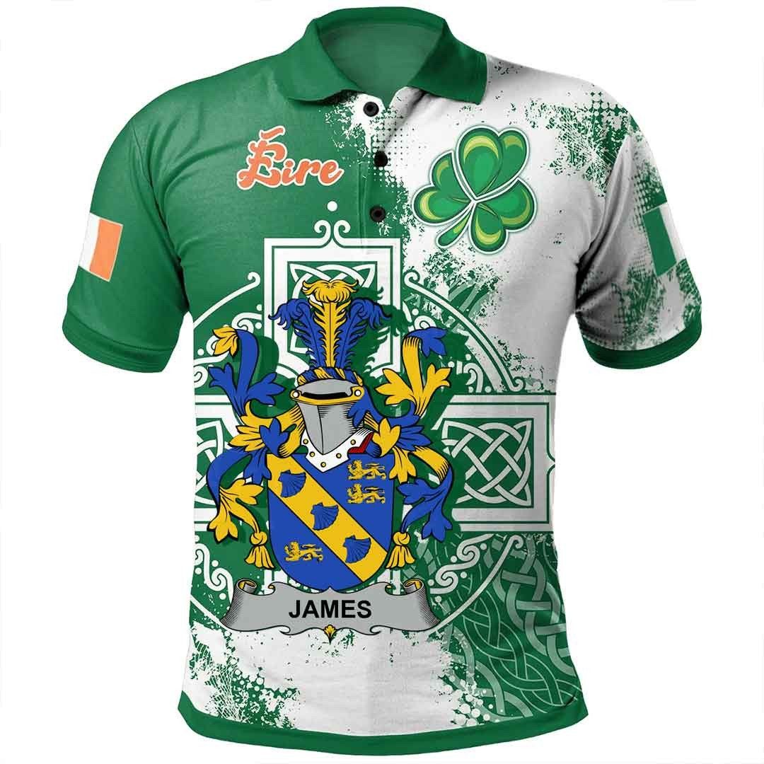 Ireland Clothing - James Irish Family Crest Polo Shirt - Irish Celtic Cross A7 Ireland Clothing - James Irish Family Crest Polo Shirt - Irish Celtic Cross A7
