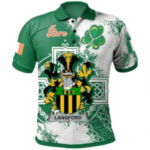 Ireland Clothing - Langford Irish Family Crest Polo Shirt - Irish Celtic Cross A7