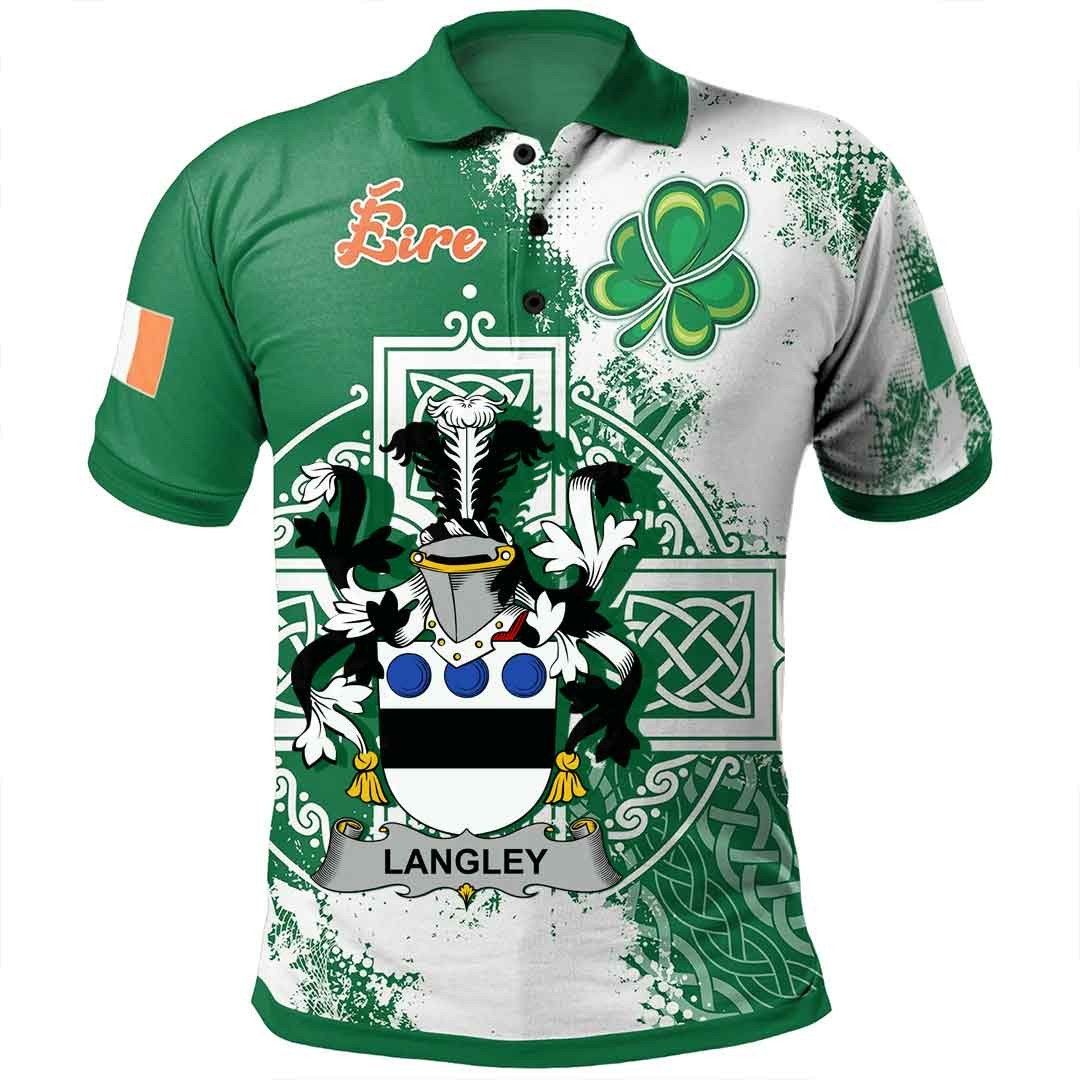 Ireland Clothing - Langley Irish Family Crest Polo Shirt - Irish Celtic Cross A7 Ireland Clothing - Langley Irish Family Crest Polo Shirt - Irish Celtic Cross A7