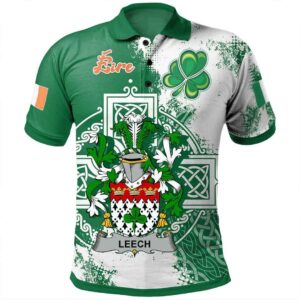 Ireland Clothing - Leech Irish Family Crest Polo Shirt - Irish Celtic Cross A7