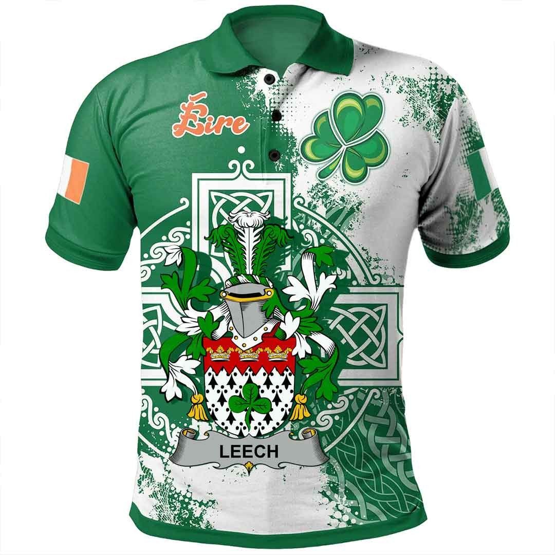 Ireland Clothing - Leech Irish Family Crest Polo Shirt - Irish Celtic Cross A7 Ireland Clothing - Leech Irish Family Crest Polo Shirt - Irish Celtic Cross A7