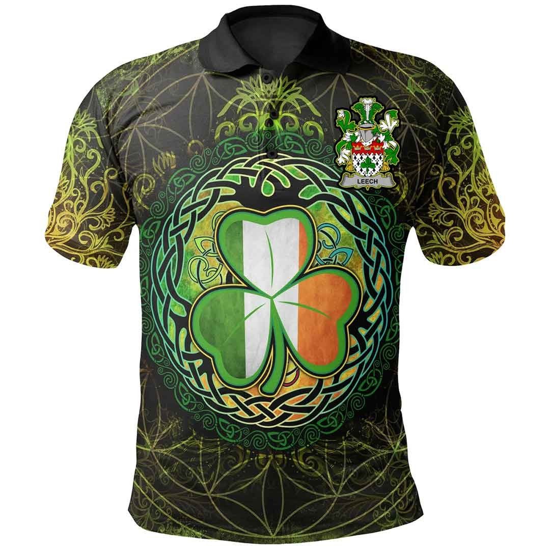 Ireland Clothing - Leech Irish Family Crest Polo Shirt - Irish Shamrock Triangle A7 Ireland Clothing - Leech Irish Family Crest Polo Shirt - Irish Shamrock Triangle A7