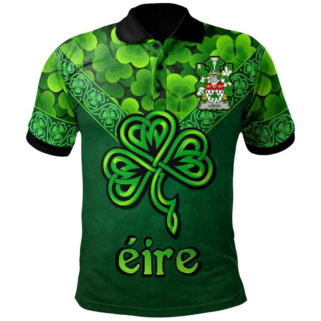 Ireland Clothing - Leech Irish Family Crest Polo Shirt - Irish Shamrock Triangle A7 Ireland Clothing - Leech Irish Family Crest Polo Shirt - Irish Shamrock Triangle A7