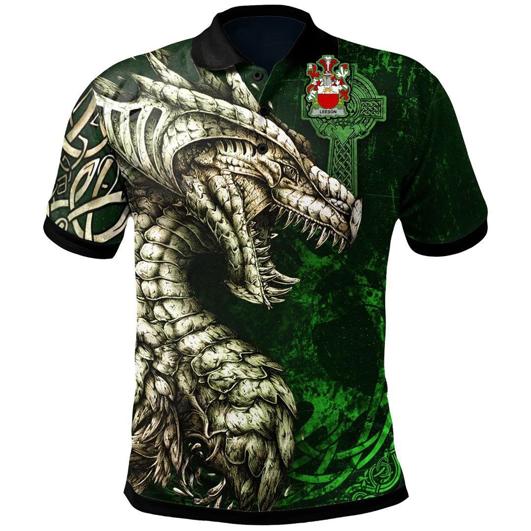Ireland Clothing - Leeson Irish Family Crest Polo Shirt - Dragon Claddagh Cross A7 Ireland Clothing - Leeson Irish Family Crest Polo Shirt - Dragon Claddagh Cross A7