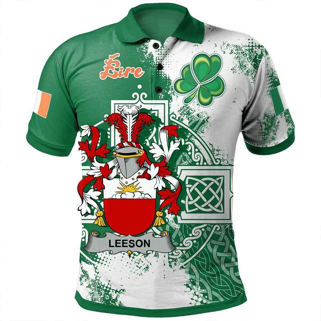 Ireland Clothing - Leeson Irish Family Crest Polo Shirt - Irish Celtic Cross A7 Ireland Clothing - Leeson Irish Family Crest Polo Shirt - Irish Celtic Cross A7