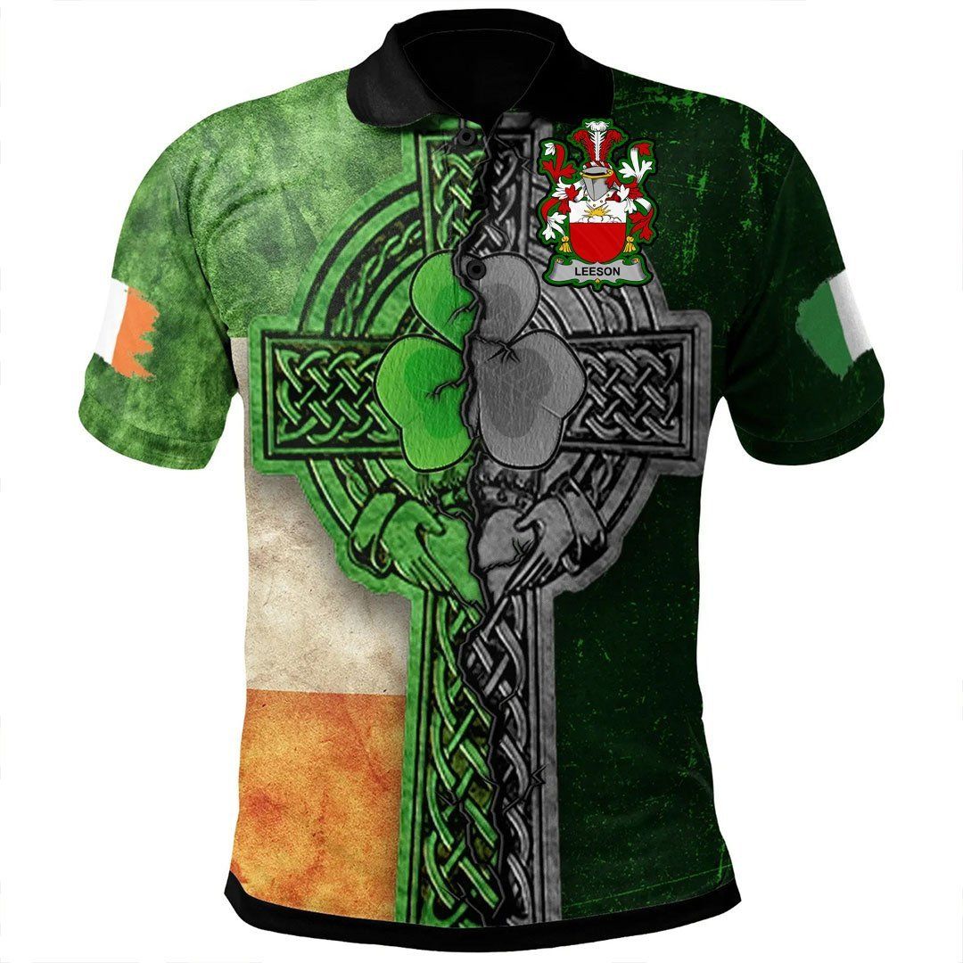 Ireland Clothing - Leeson Irish Family Crest Polo Shirt - Irish Claddagh Cross A7 Ireland Clothing - Leeson Irish Family Crest Polo Shirt - Irish Claddagh Cross A7