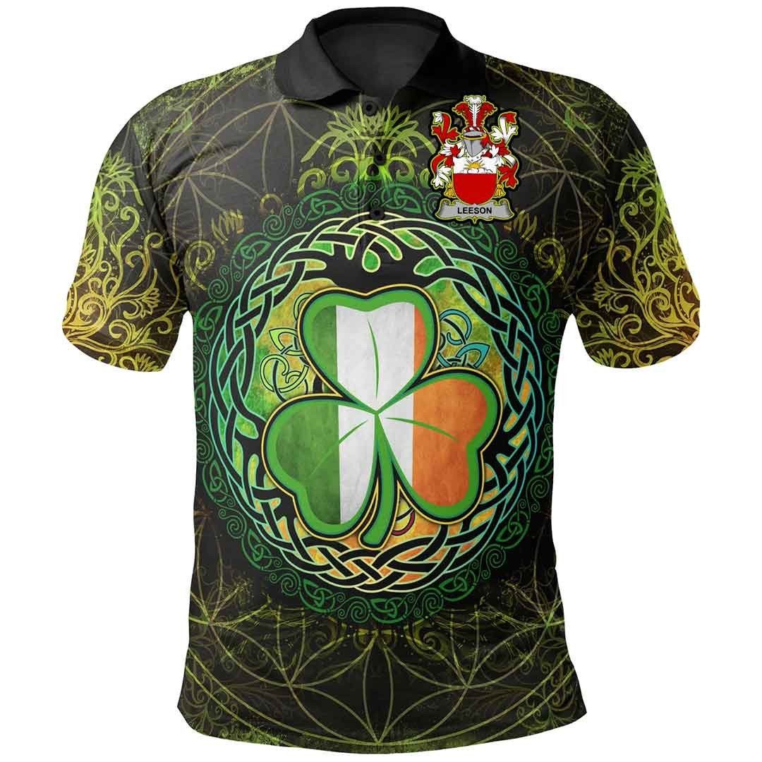 Ireland Clothing - Leeson Irish Family Crest Polo Shirt - Irish Shamrock Triangle A7 Ireland Clothing - Leeson Irish Family Crest Polo Shirt - Irish Shamrock Triangle A7