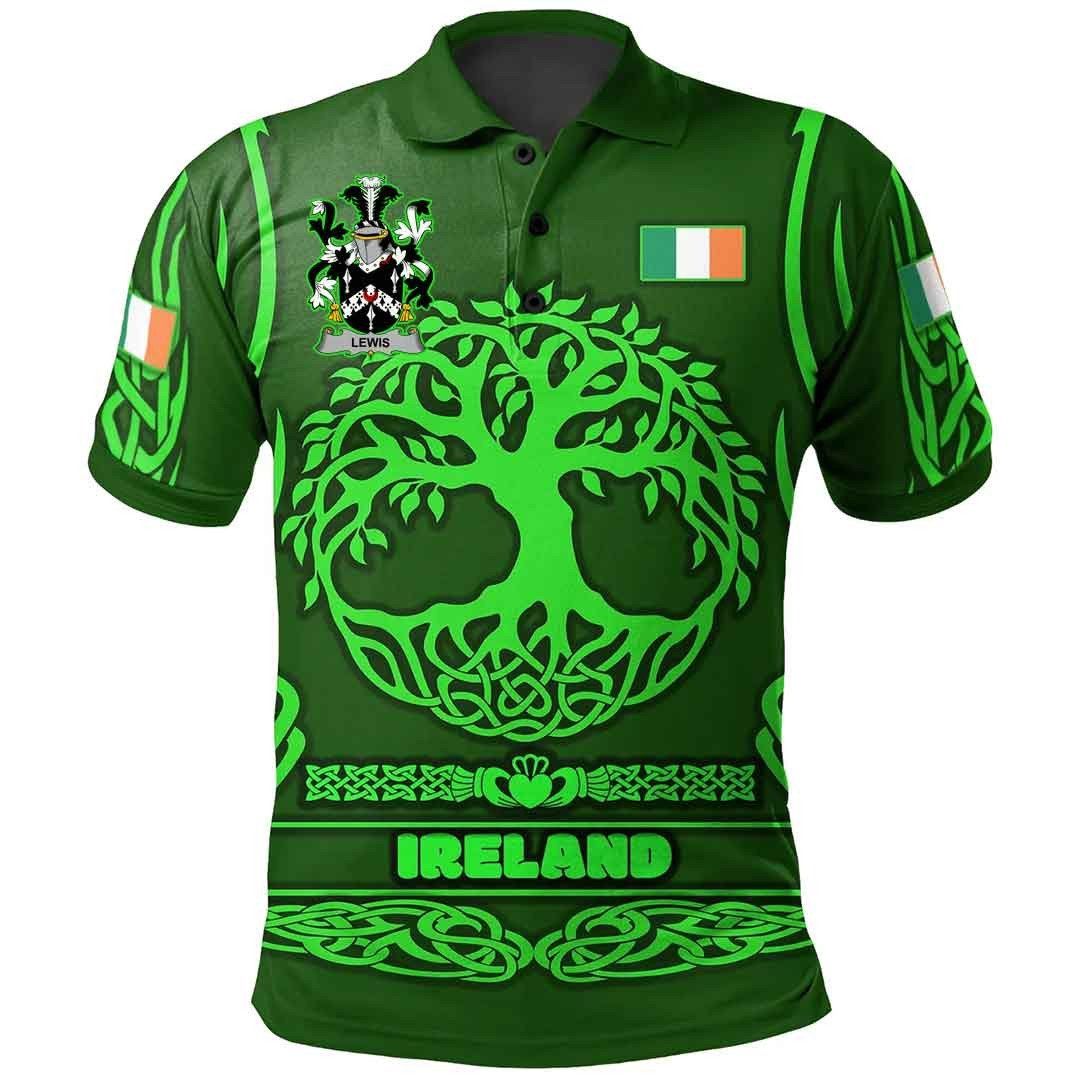 Ireland Clothing - Lewis Irish Family Crest Polo Shirt - Symbol of Celtic A7 Ireland Clothing - Lewis Irish Family Crest Polo Shirt - Symbol of Celtic A7