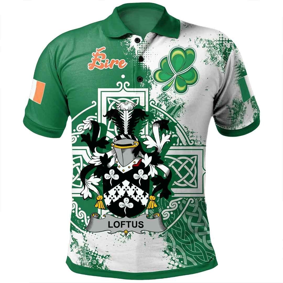 Ireland Clothing - Loftus Irish Family Crest Polo Shirt - Irish Celtic Cross A7 Ireland Clothing - Loftus Irish Family Crest Polo Shirt - Irish Celtic Cross A7