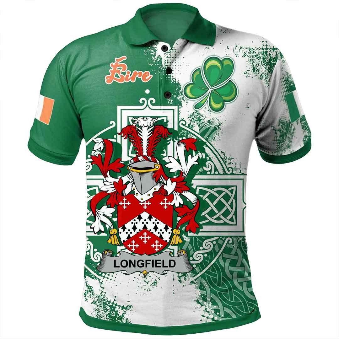 Ireland Clothing - Longfield Irish Family Crest Polo Shirt - Irish Celtic Cross A7 Ireland Clothing - Longfield Irish Family Crest Polo Shirt - Irish Celtic Cross A7