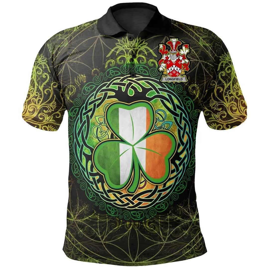 Ireland Clothing - Longfield Irish Family Crest Polo Shirt - Irish Shamrock Triangle A7 Ireland Clothing - Longfield Irish Family Crest Polo Shirt - Irish Shamrock Triangle A7