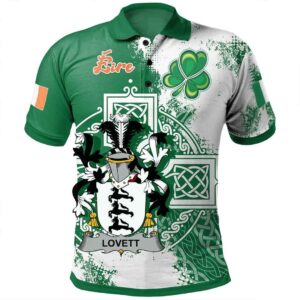 Ireland Clothing - Lovett Irish Family Crest Polo Shirt - Irish Celtic Cross A7