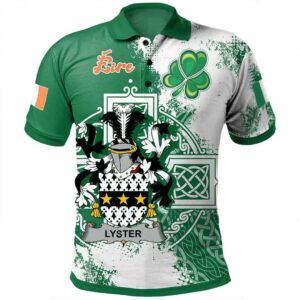 Ireland Clothing - Lyster Irish Family Crest Polo Shirt - Irish Celtic Cross A7