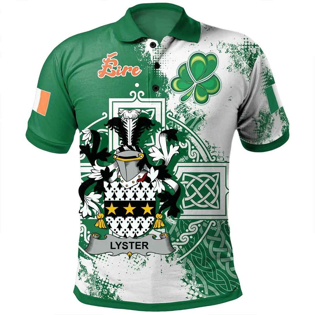 Ireland Clothing - Lyster Irish Family Crest Polo Shirt - Irish Celtic Cross A7 Ireland Clothing - Lyster Irish Family Crest Polo Shirt - Irish Celtic Cross A7