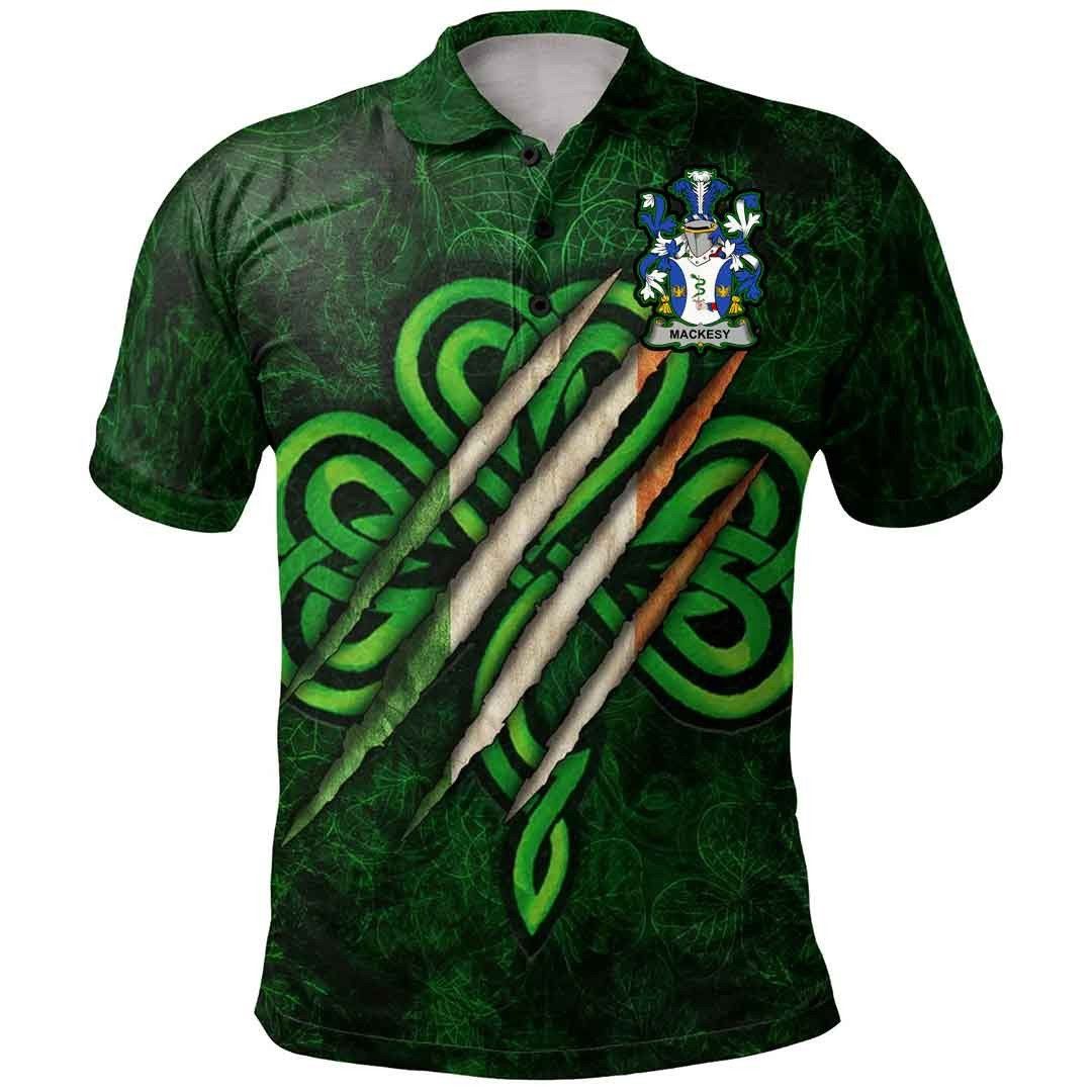 Ireland Clothing - Mackesy Irish Family Crest Polo Shirt - Irish Shamrock Scratch A7 Ireland Clothing - Mackesy Irish Family Crest Polo Shirt - Irish Shamrock Scratch A7