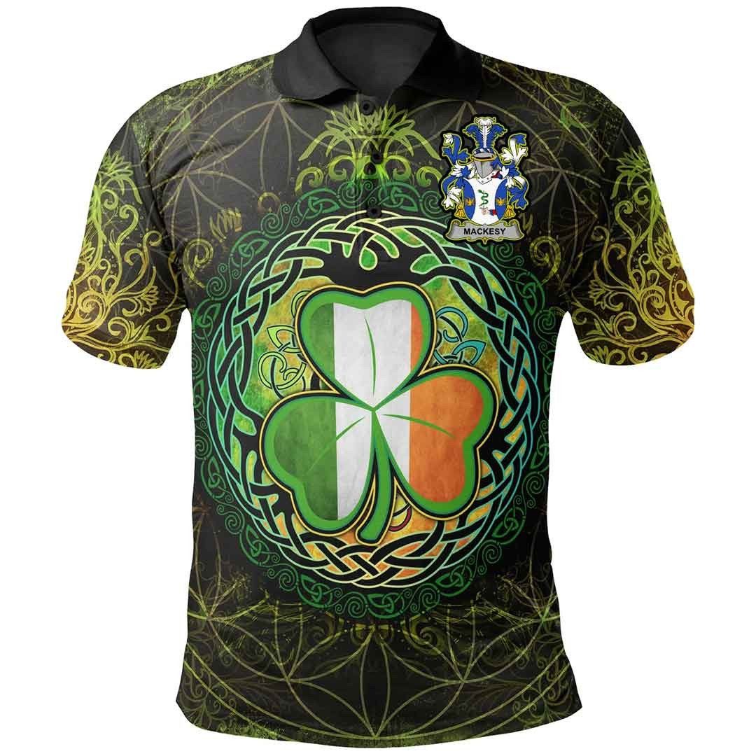 Ireland Clothing - Mackesy Irish Family Crest Polo Shirt - Irish Shamrock Triangle A7 Ireland Clothing - Mackesy Irish Family Crest Polo Shirt - Irish Shamrock Triangle A7
