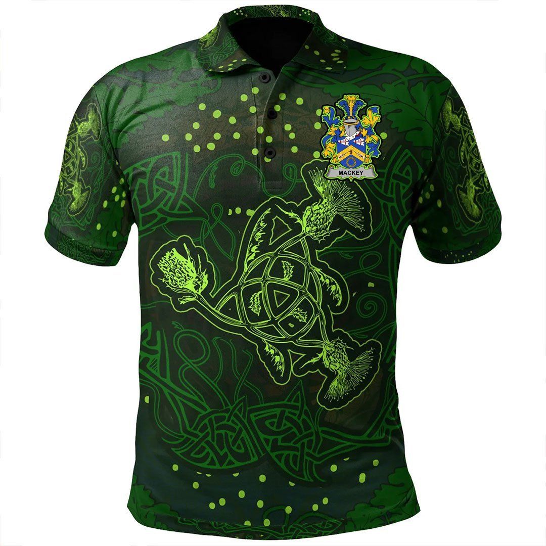 Ireland Clothing - Mackey Irish Family Crest Polo Shirt - Celtic Thistle Flowers Green A7 Ireland Clothing - Mackey Irish Family Crest Polo Shirt - Celtic Thistle Flowers Green A7