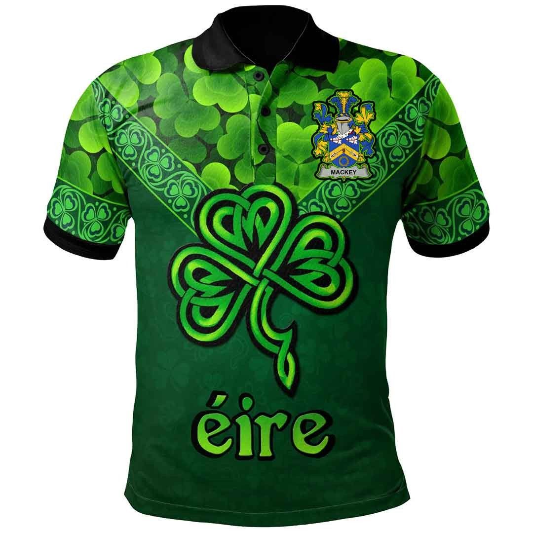 Ireland Clothing - Mackey Irish Family Crest Polo Shirt - Irish Shamrock Triangle A7 Ireland Clothing - Mackey Irish Family Crest Polo Shirt - Irish Shamrock Triangle A7