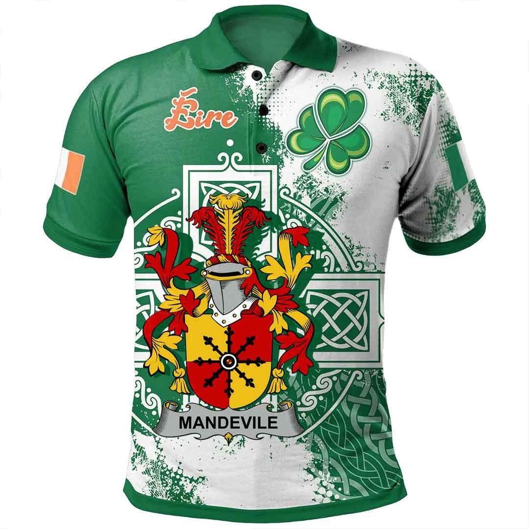 Ireland Clothing - Mandevile Irish Family Crest Polo Shirt - Irish Celtic Cross A7 Ireland Clothing - Mandevile Irish Family Crest Polo Shirt - Irish Celtic Cross A7