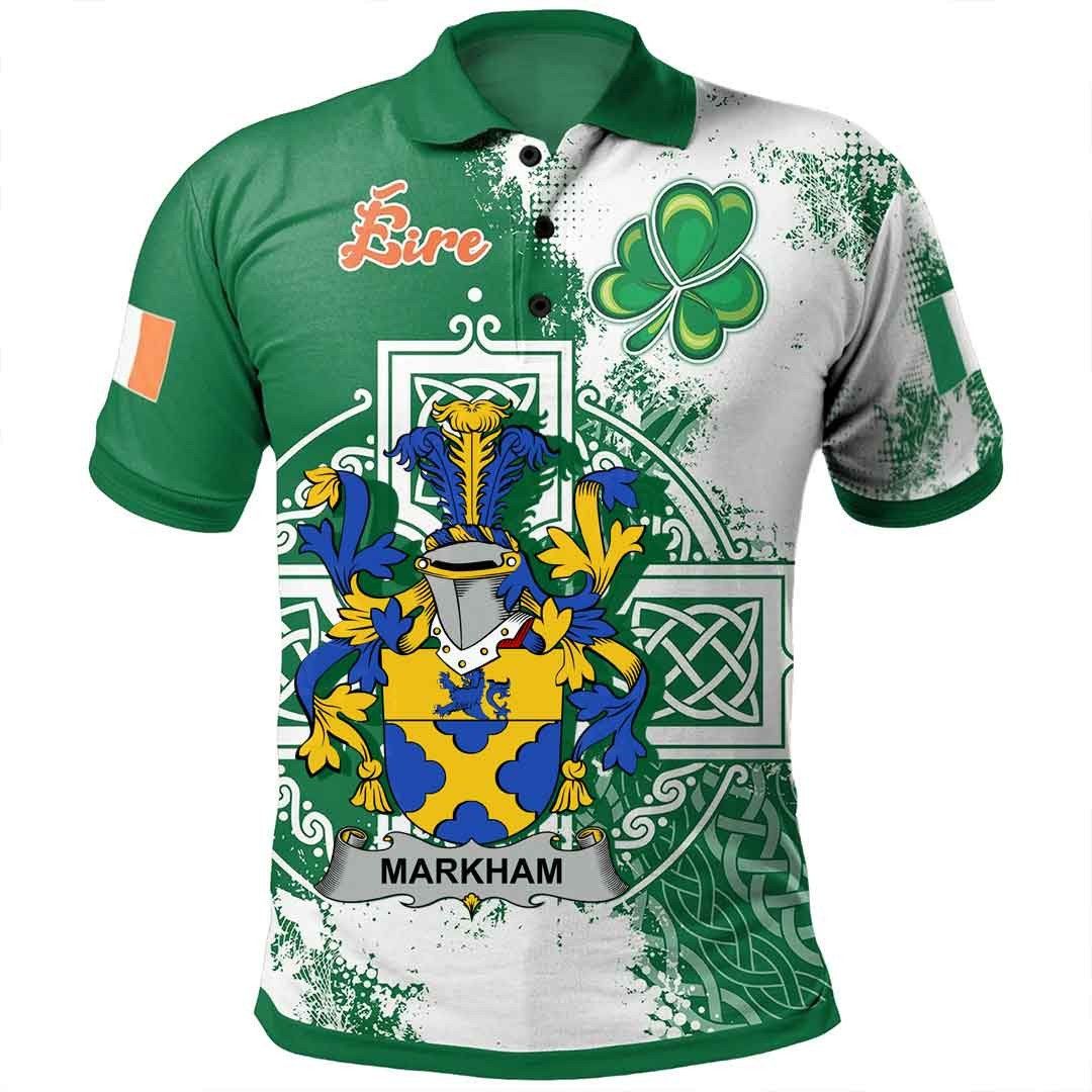Ireland Clothing - Markham Irish Family Crest Polo Shirt - Irish Celtic Cross A7 Ireland Clothing - Markham Irish Family Crest Polo Shirt - Irish Celtic Cross A7