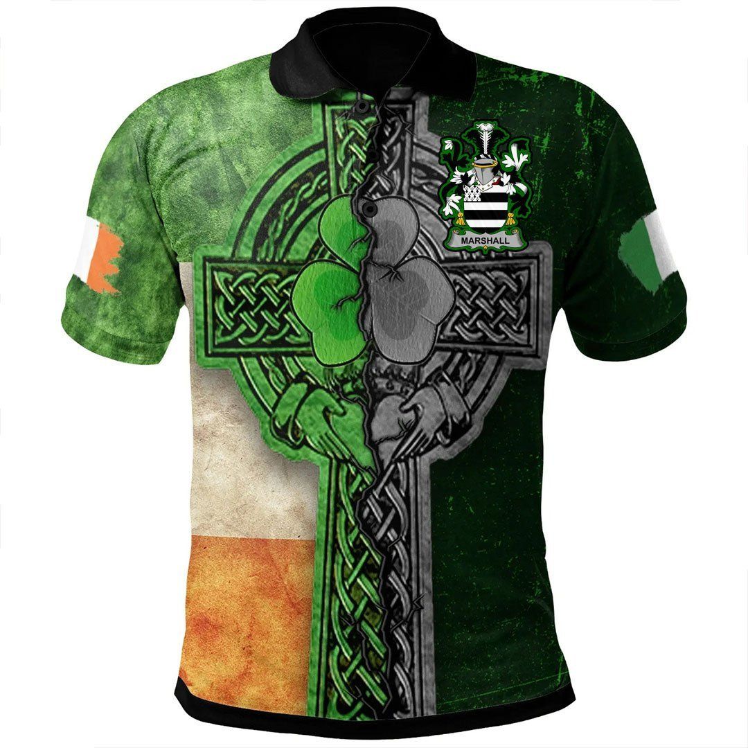 Ireland Clothing - Marshall Irish Family Crest Polo Shirt - Irish Claddagh Cross A7 Ireland Clothing - Marshall Irish Family Crest Polo Shirt - Irish Claddagh Cross A7