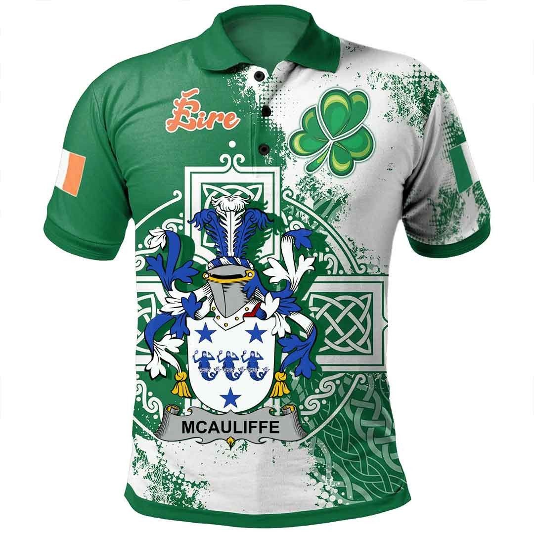 Ireland Clothing - McAuliffe Irish Family Crest Polo Shirt - Irish Celtic Cross A7 Ireland Clothing - McAuliffe Irish Family Crest Polo Shirt - Irish Celtic Cross A7