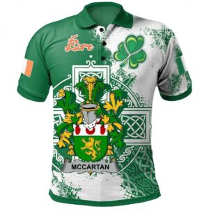 Ireland Clothing - McCartan Irish Family Crest Polo Shirt - Irish Celtic Cross A7