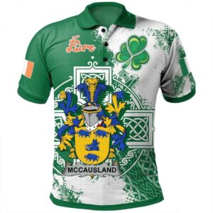 Ireland Clothing - McCausland Irish Family Crest Polo Shirt - Irish Celtic Cross A7