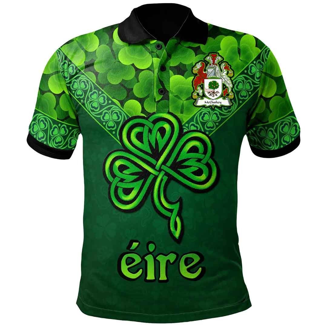 Ireland Clothing - McCluskey Irish Family Crest Polo Shirt - Irish Shamrock Triangle A7 Ireland Clothing - McCluskey Irish Family Crest Polo Shirt - Irish Shamrock Triangle A7