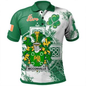 Ireland Clothing - McConville Irish Family Crest Polo Shirt - Irish Celtic Cross A7