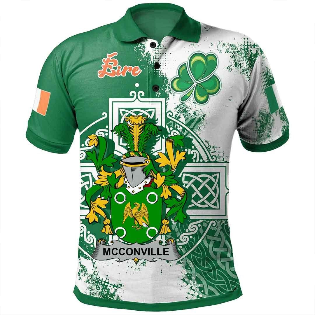 Ireland Clothing - McConville Irish Family Crest Polo Shirt - Irish Celtic Cross A7 Ireland Clothing - McConville Irish Family Crest Polo Shirt - Irish Celtic Cross A7