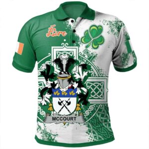 Ireland Clothing - McCourt Irish Family Crest Polo Shirt - Irish Celtic Cross A7