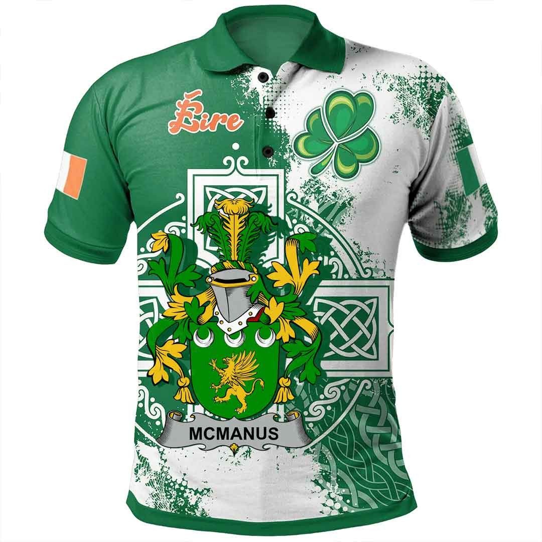 Ireland Clothing - McManus Irish Family Crest Polo Shirt - Irish Celtic Cross A7 Ireland Clothing - McManus Irish Family Crest Polo Shirt - Irish Celtic Cross A7