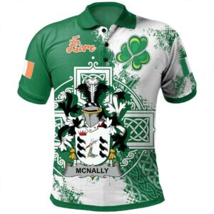 Ireland Clothing - McNally Irish Family Crest Polo Shirt - Irish Celtic Cross A7