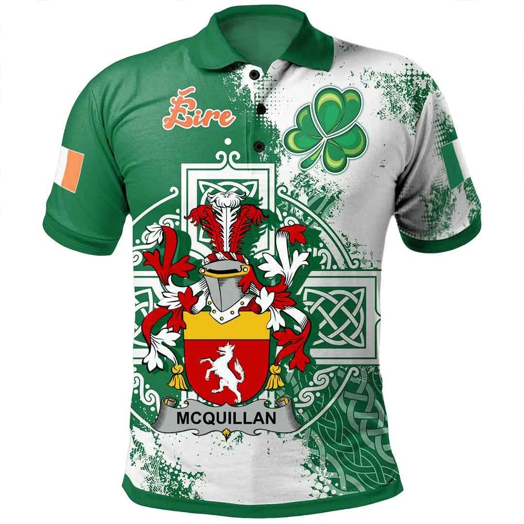Ireland Clothing - McQuillan Irish Family Crest Polo Shirt - Irish Celtic Cross A7 Ireland Clothing - McQuillan Irish Family Crest Polo Shirt - Irish Celtic Cross A7