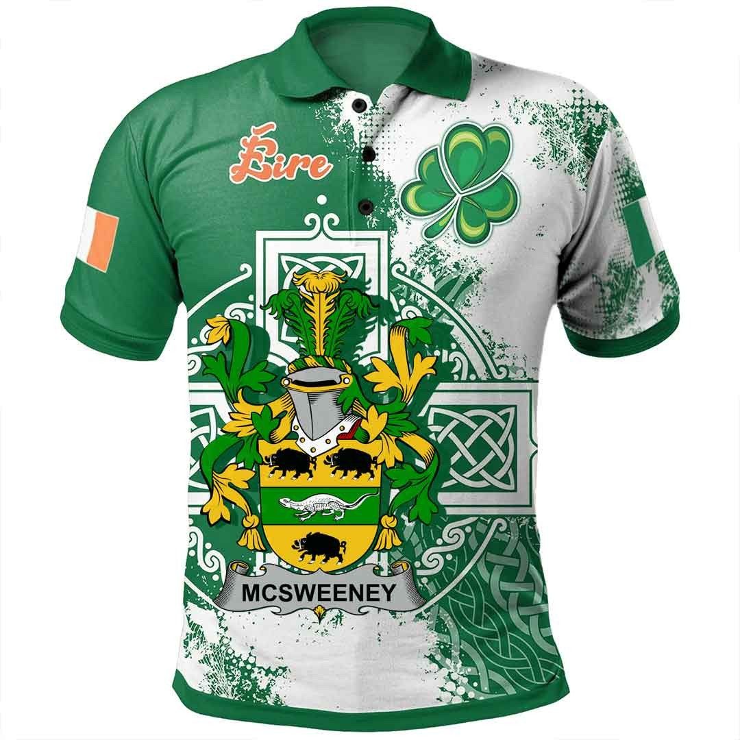 Ireland Clothing - McSweeney Irish Family Crest Polo Shirt - Irish Celtic Cross A7 Ireland Clothing - McSweeney Irish Family Crest Polo Shirt - Irish Celtic Cross A7