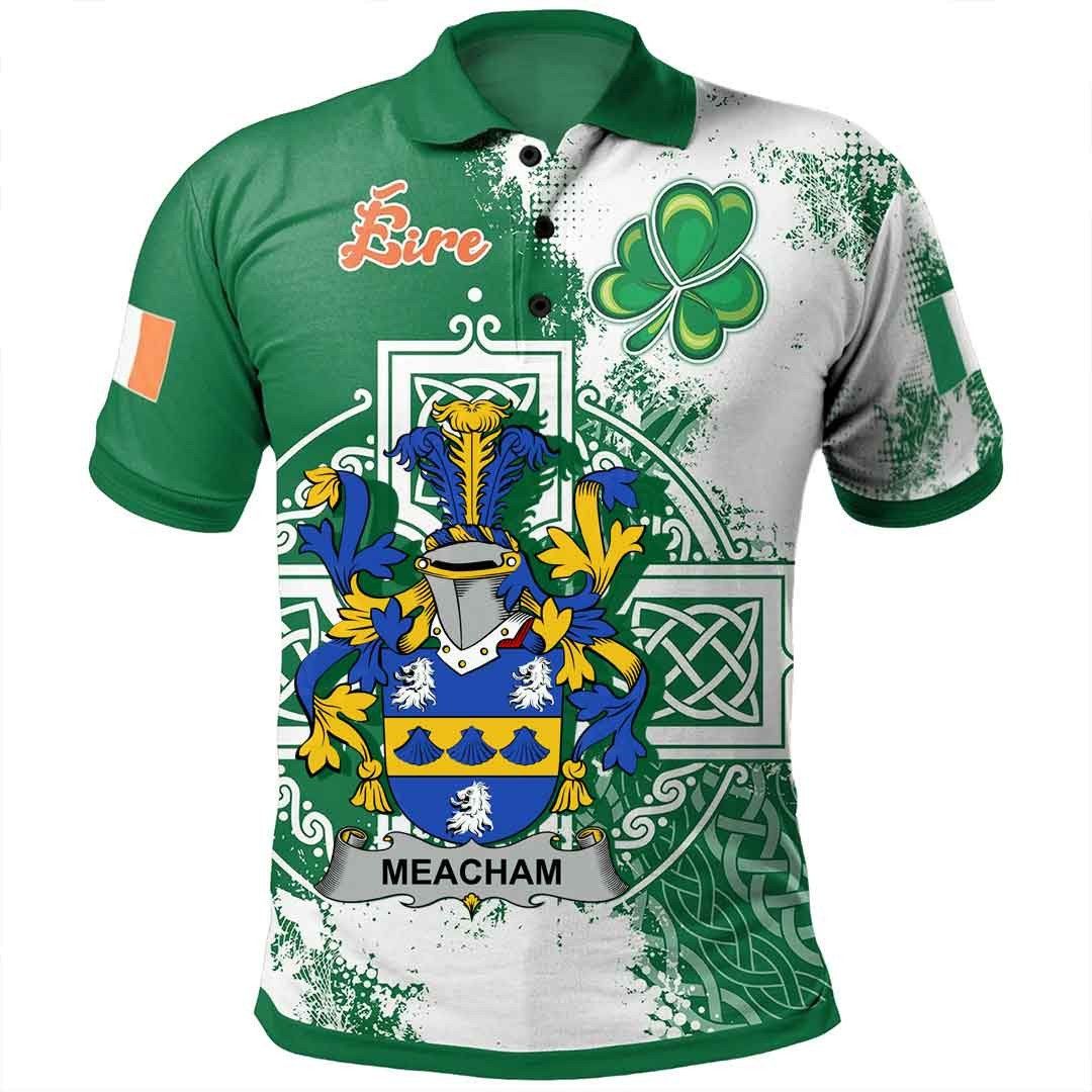 Ireland Clothing - Meacham Irish Family Crest Polo Shirt - Irish Celtic Cross A7 Ireland Clothing - Meacham Irish Family Crest Polo Shirt - Irish Celtic Cross A7