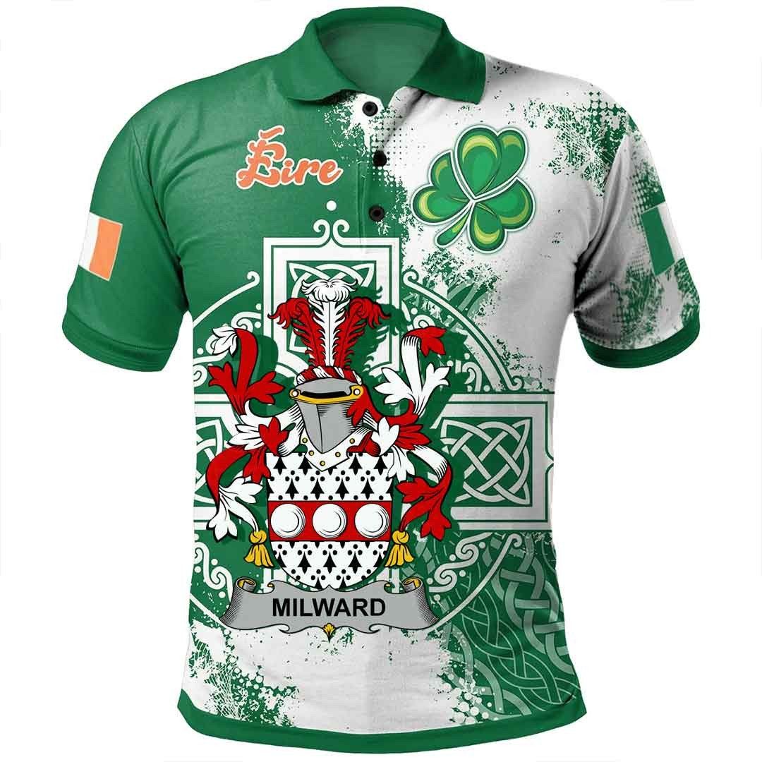 Ireland Clothing - Milward Irish Family Crest Polo Shirt - Irish Celtic Cross A7 Ireland Clothing - Milward Irish Family Crest Polo Shirt - Irish Celtic Cross A7