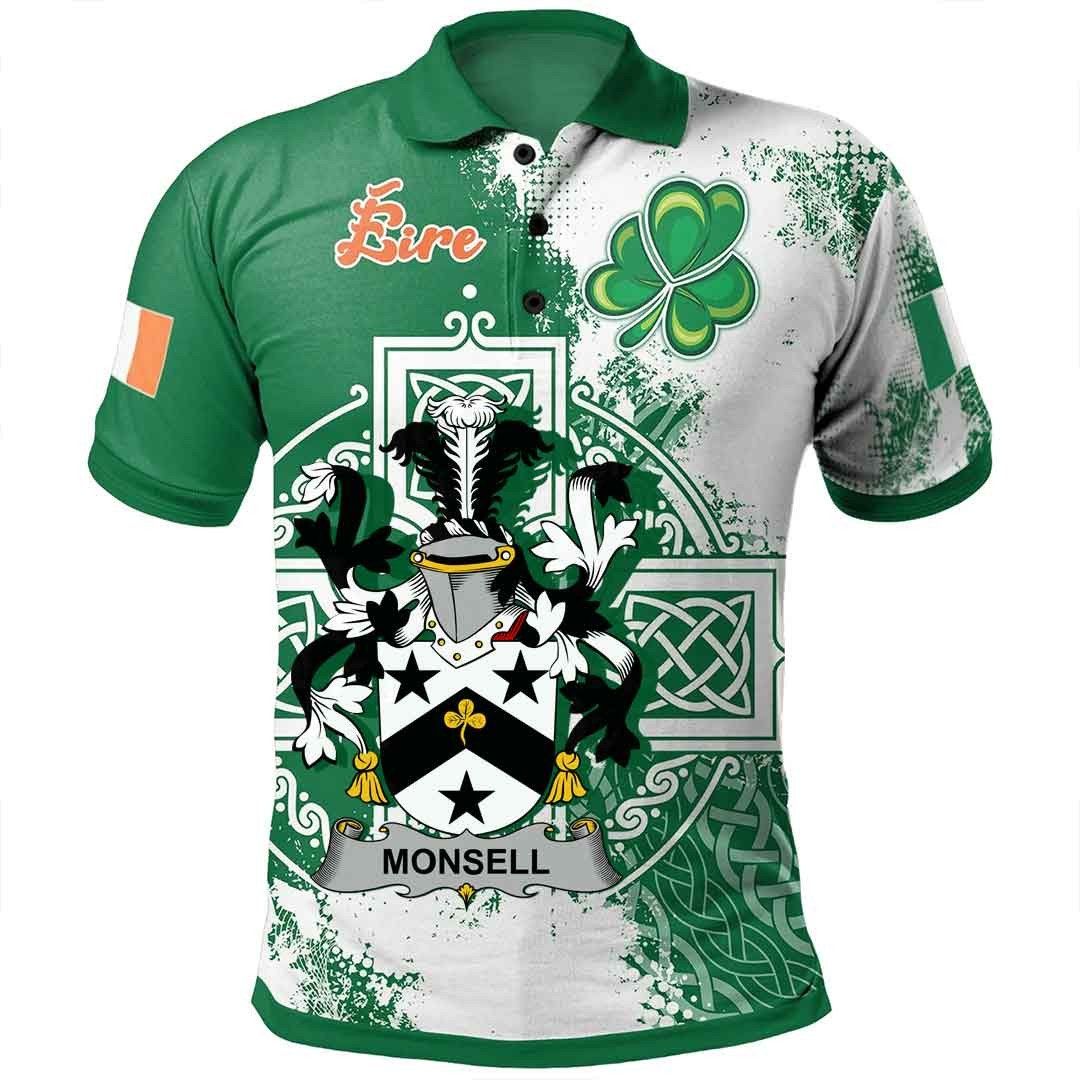 Ireland Clothing - Monsell Irish Family Crest Polo Shirt - Irish Celtic Cross A7 Ireland Clothing - Monsell Irish Family Crest Polo Shirt - Irish Celtic Cross A7