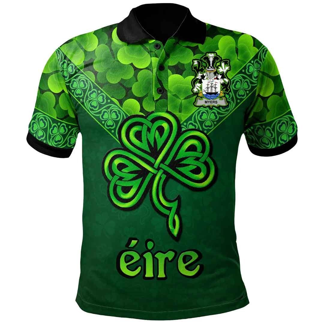 Ireland Clothing - Myers Irish Family Crest Polo Shirt - Irish Shamrock Triangle A7 Ireland Clothing - Myers Irish Family Crest Polo Shirt - Irish Shamrock Triangle A7