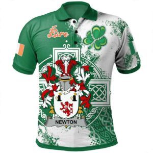 Ireland Clothing - Newton Irish Family Crest Polo Shirt - Irish Celtic Cross A7