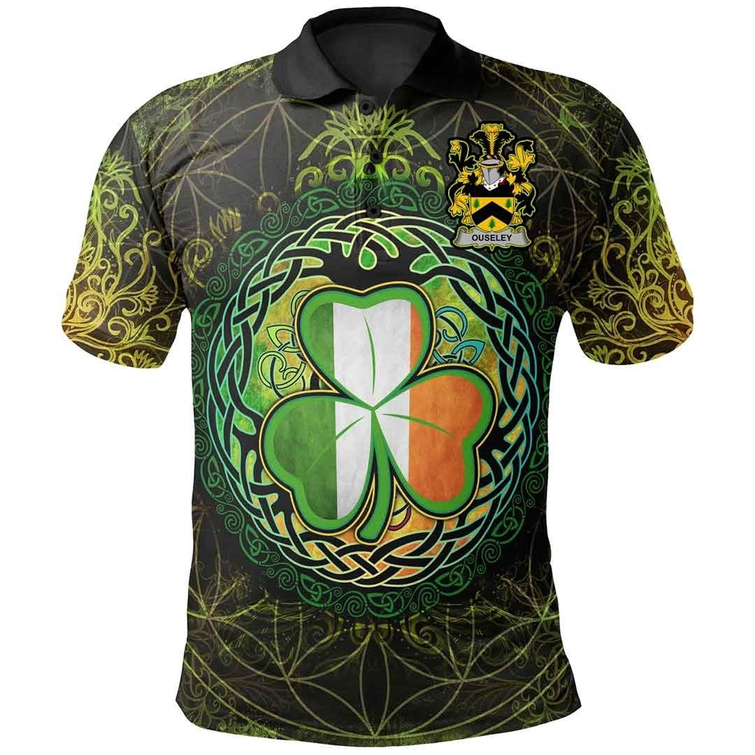 Ireland Clothing - Ouseley Irish Family Crest Polo Shirt - Irish Shamrock Triangle A7 Ireland Clothing - Ouseley Irish Family Crest Polo Shirt - Irish Shamrock Triangle A7