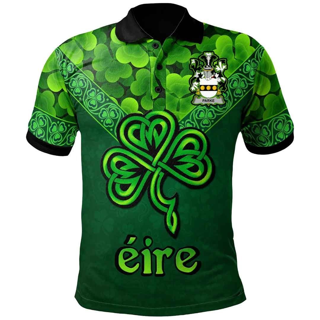 Ireland Clothing - Parke Irish Family Crest Polo Shirt - Irish Shamrock Triangle A7 Ireland Clothing - Parke Irish Family Crest Polo Shirt - Irish Shamrock Triangle A7