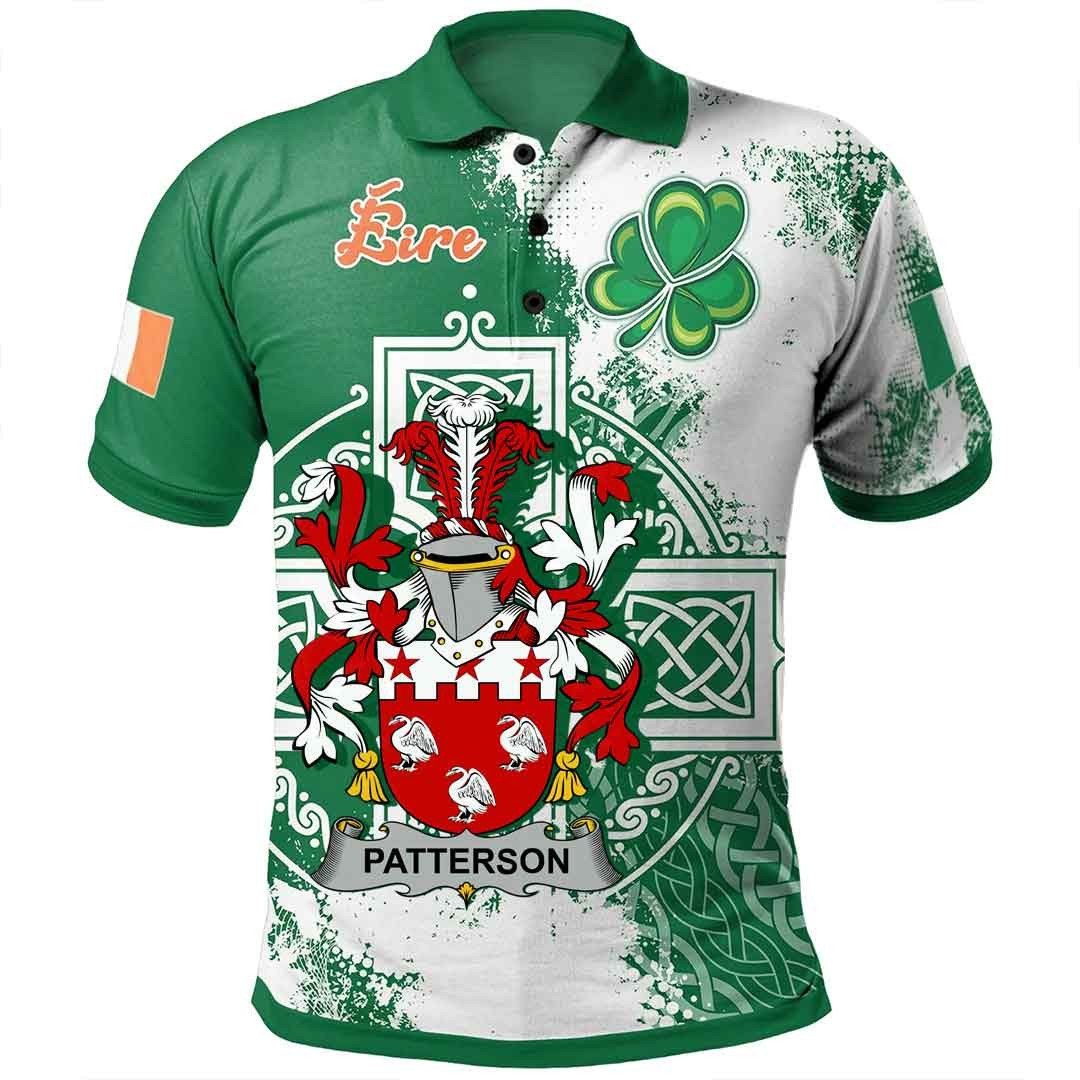 Ireland Clothing - Patterson Irish Family Crest Polo Shirt - Irish Celtic Cross A7 Ireland Clothing - Patterson Irish Family Crest Polo Shirt - Irish Celtic Cross A7