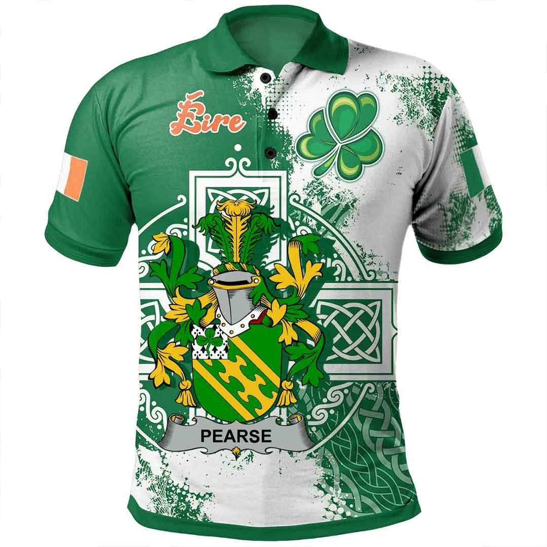Ireland Clothing - Pearse Irish Family Crest Polo Shirt - Irish Celtic Cross A7 Ireland Clothing - Pearse Irish Family Crest Polo Shirt - Irish Celtic Cross A7
