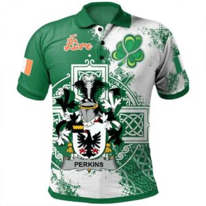 Ireland Clothing - Perkins Irish Family Crest Polo Shirt - Irish Celtic Cross A7