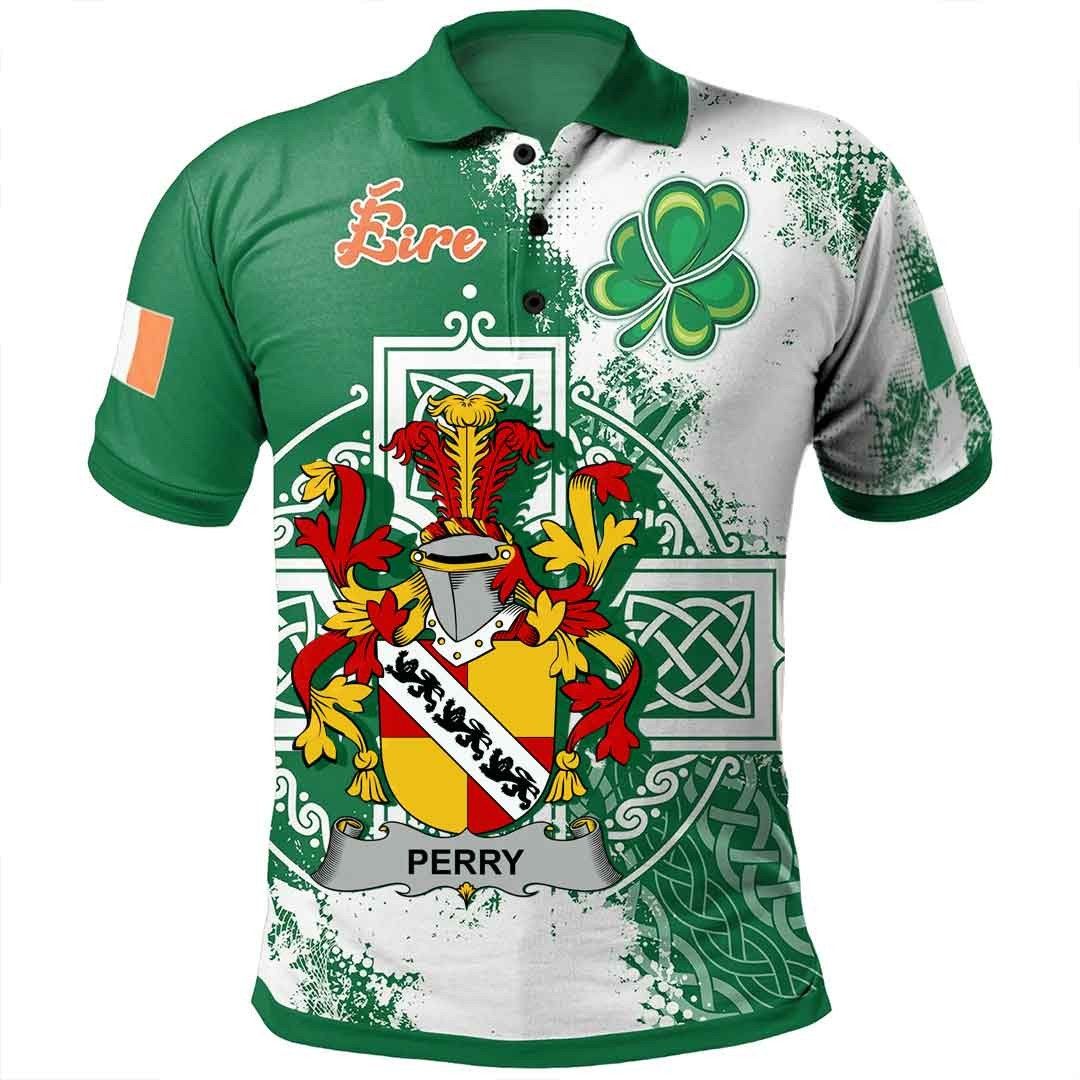 Ireland Clothing - Perry Irish Family Crest Polo Shirt - Irish Celtic Cross A7 Ireland Clothing - Perry Irish Family Crest Polo Shirt - Irish Celtic Cross A7