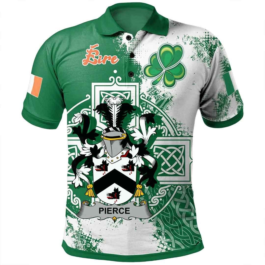 Ireland Clothing - Pierce Irish Family Crest Polo Shirt - Irish Celtic Cross A7 Ireland Clothing - Pierce Irish Family Crest Polo Shirt - Irish Celtic Cross A7