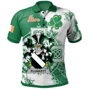 Ireland Clothing - Plunkett Irish Family Crest Polo Shirt - Irish Celtic Cross A7